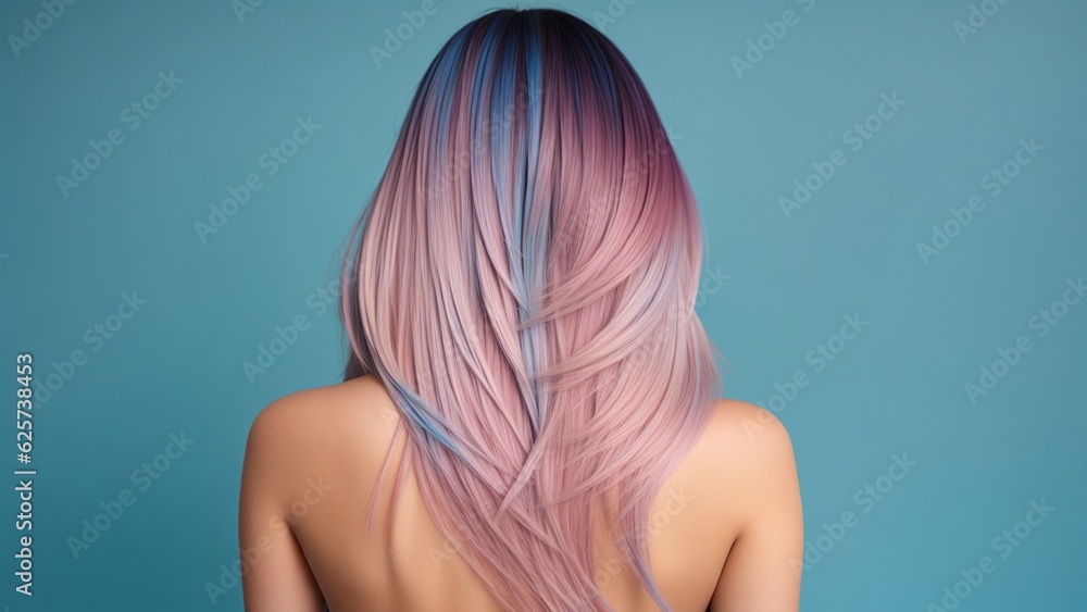 © Eduardo - Creative Hair Coloring Ombre or Balayage on Woman's Hair from the Rear View, Generative AI © Eduardo - Creative Hair Coloring Ombre or Balayage on Woman's Hair from the Rear View, Generative AI