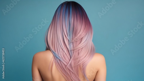 Creative Hair Coloring Ombre or Balayage on Woman's Hair from the Rear View, Generative AI