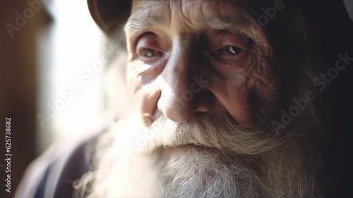 very old man with a gray lo...