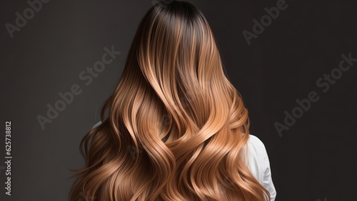 Model woman from back with hair dyed with the ombre or balayage technique, hair dyeing, Generative AI