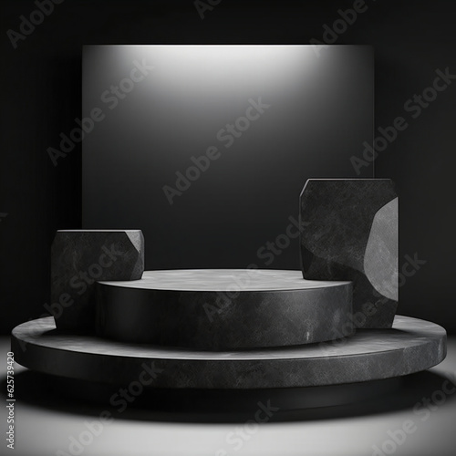 Black stone podium for product display. Generative AI photo