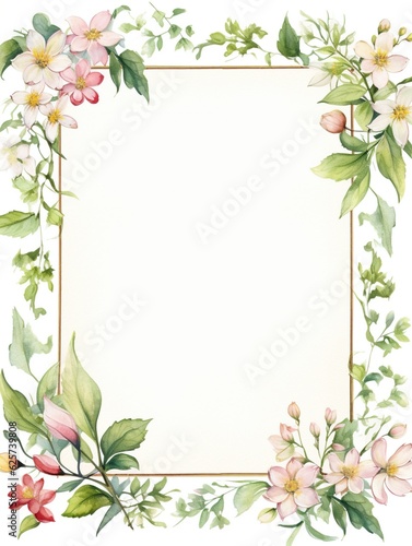 Vintage Luxury wedding invitation card template. template, Water Color Pastel Flower and bloom, Wedding decorative perfect rectangle frame border with gold line art, leaves branches, foliage. Elegant
