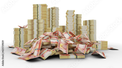 Big stacks of Afghan Afghani notes. A lot of money isolated on transparent background. 3d rendering of bundles of cash photo