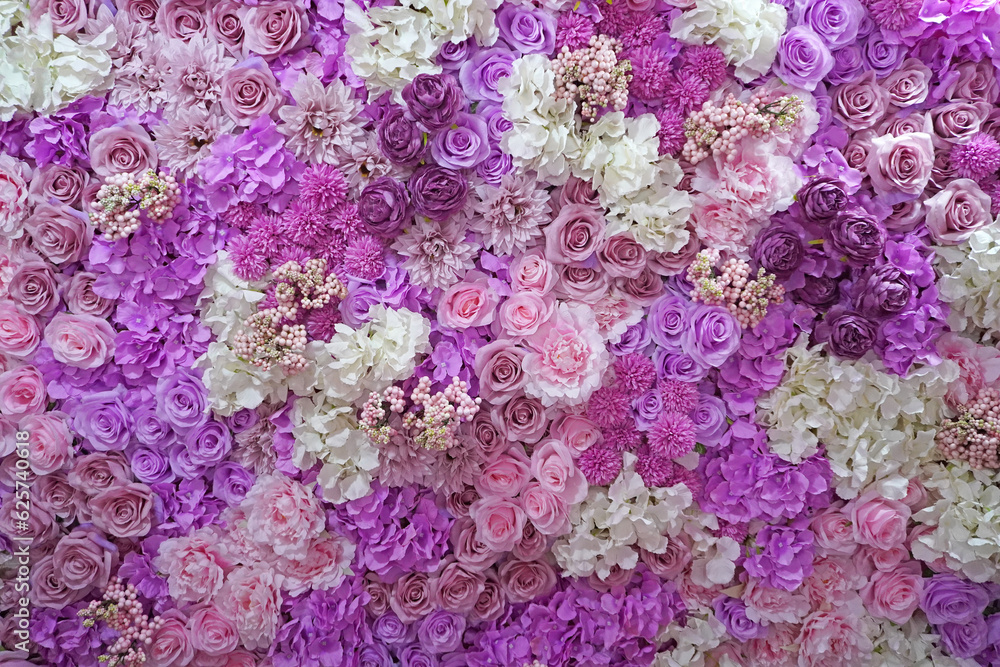 Fototapeta premium Colorful flowers background and texture. Roses backdrop for wedding party and Valentines day