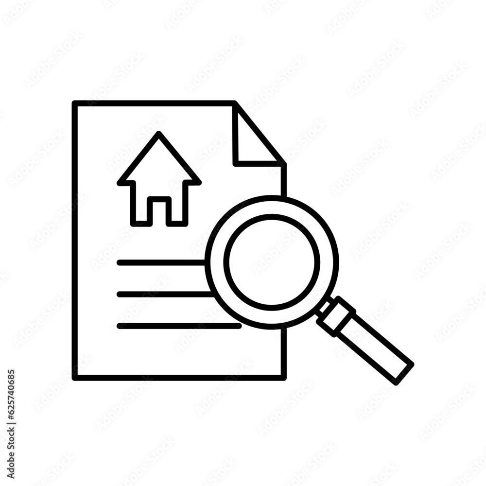 Document and magnifier with house icon. Vector illustration. EPS 10. Document and magnifier with house icon. Vector illustration. EPS 10.