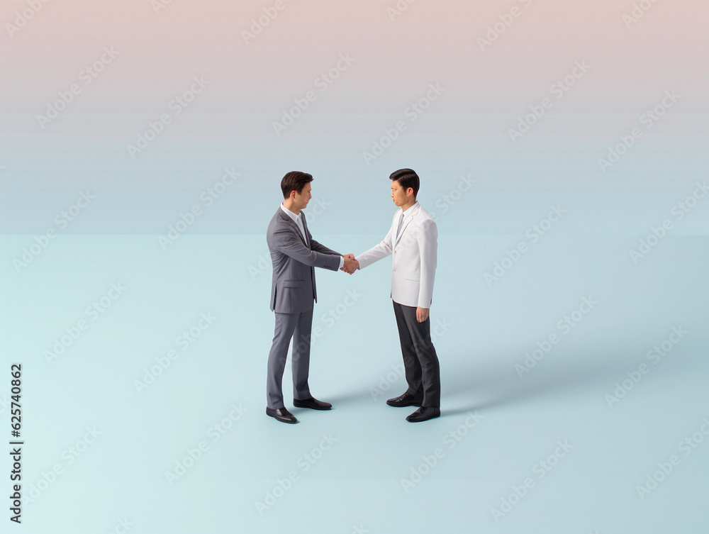 a two-businessman hand shaking in an isometric view created by generative AI