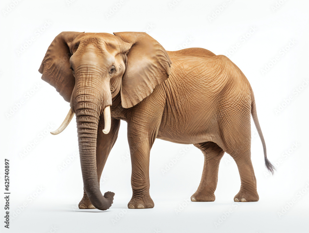 A large African elephant stood on a white background