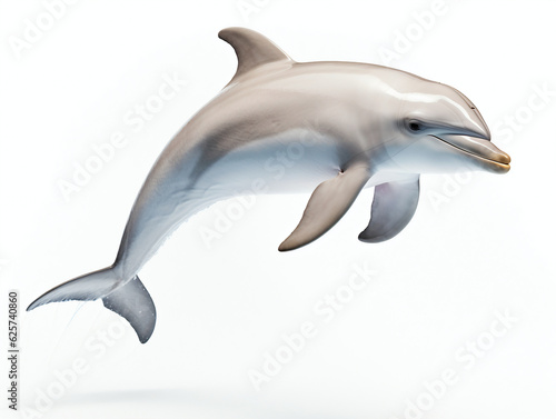 Dolphin is isolated on a white background  side view of the dolphin ached over