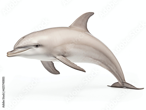 Dolphin moving left on and isolated white background 