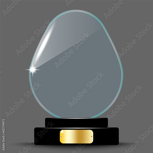 Glass award, trophy in the form of a heart. Glass heart on a stand. Vector illustration. stock image.