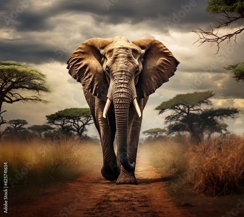 Wildlife a full body photography of a elephant in the savanna © omachucam