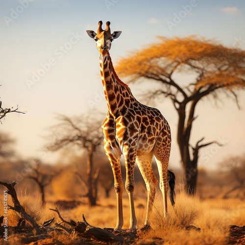 Wildlife a full body photography of a giraffe in the savanna