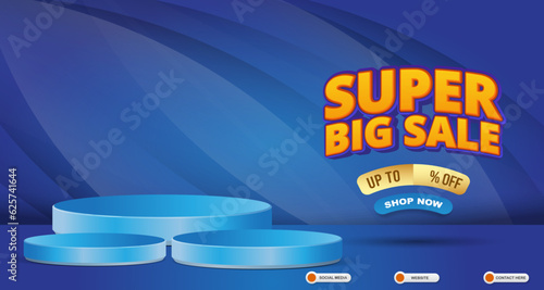 super big sale discount with landscape template banner and copy space 3d podium for product sale with abstract gradient blue background design
