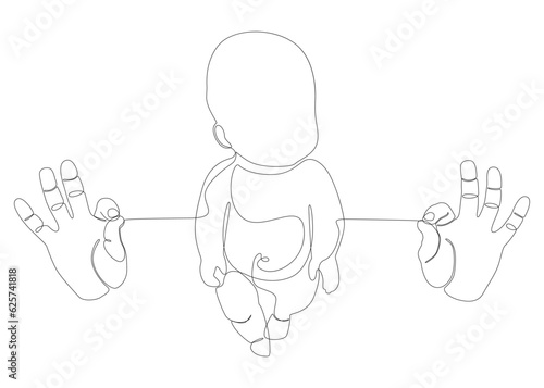 One continuous line of hand with baby. Thin Line Illustration vector concept. Contour Drawing Creative ideas.