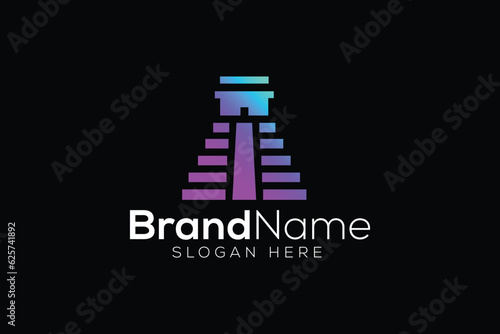Colorful temple of the great jaguar Logo design vector template