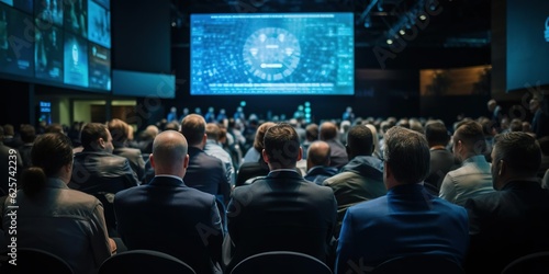 people watching a large screen in conference photo