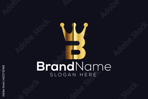 Luxurious gold letter b crown Logo design vector template