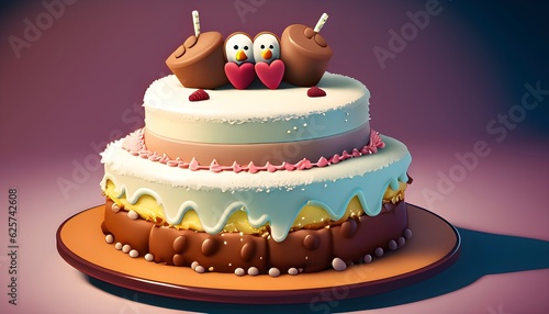 birthday cake with candles , cartoon style cake