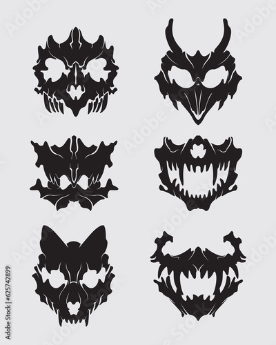Evil Mask set collection wolf vector streetwear element silhouette black skull sticker printable