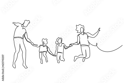 happy family mom dad and kids jumping vacation vacation lifestyle line art