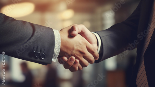 two businessmen shake hands in professional conditions and following the signing of a contract created by generative AI