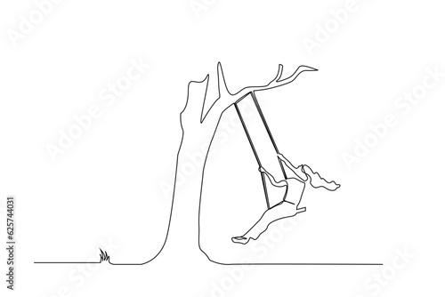 young happy long hair woman tree swing happy free happy line art