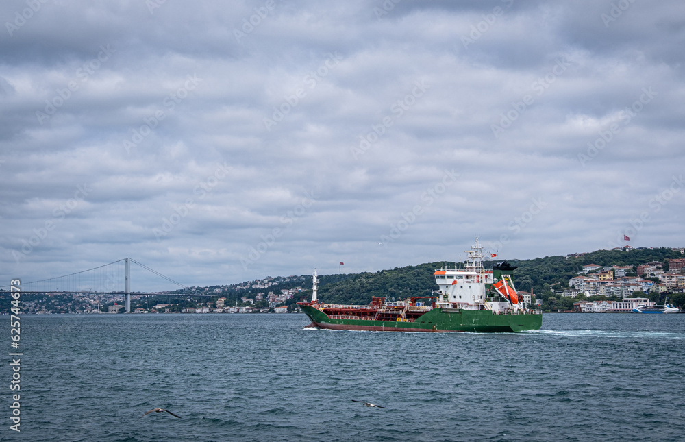 Fototapeta premium Cargo tanker ship sailing in sea. istanbul, turkey.