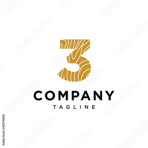 Number 3 Wood carpentry logo icon vector template.eps