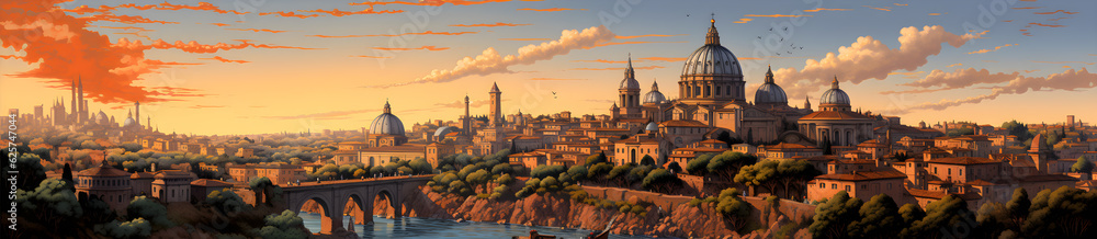 sunset Rome cartoon style ,Generative AI