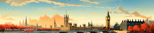 London landscape cartoon style, Generative AI