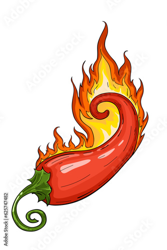 Red hot chili pepper with fire vector illustration