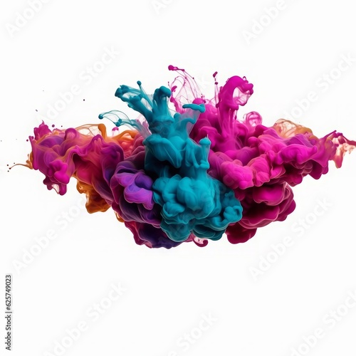 Colorful smoke or ink splashed isolated on white background