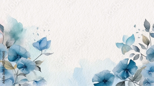 Abstract Floral Blue Impatiens Scapiflora Flower Watercolor Background On Paper