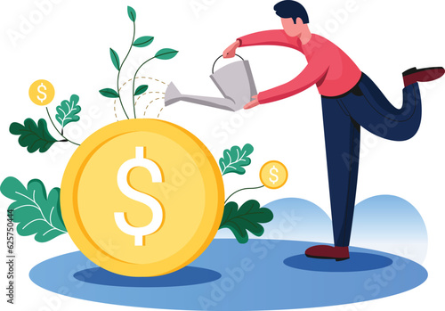  Money spawns money, Flat vector illustration