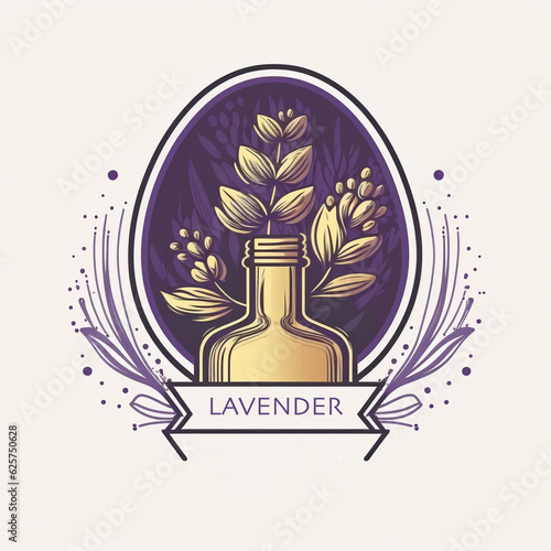Generative AI. lavender logo. Provence bouquet with lavender. Natural retro product emblem. decorative branch
