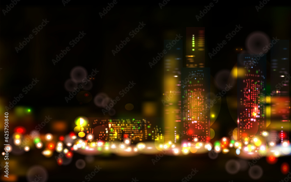 Beautiful view of the lights on the big city at night blurry.