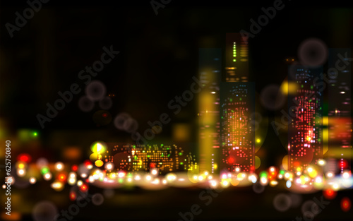 Beautiful view of the lights on the big city at night blurry. © Barlian