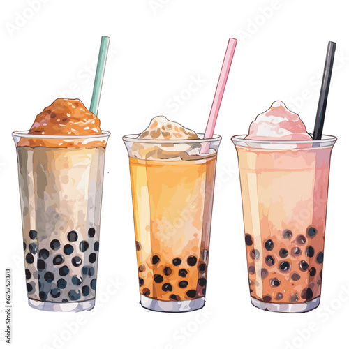 Watercolor Boba Tea clipart for graphic resources