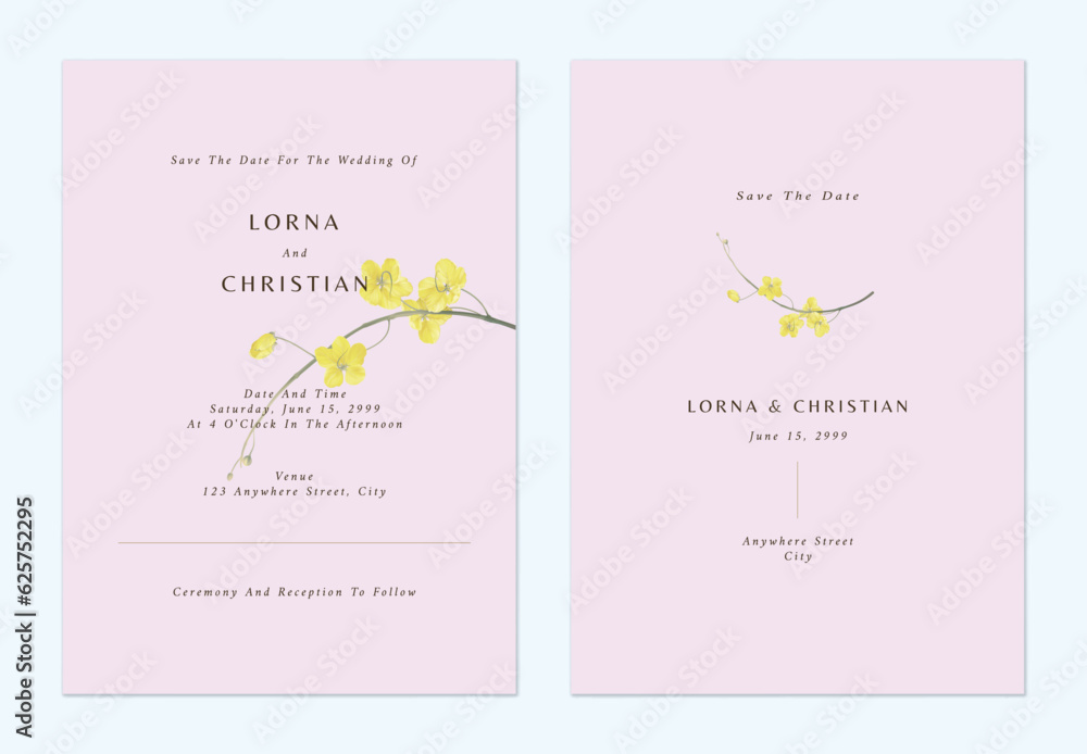 Pink minimalist Golden shower flowers wedding invitation Pink minimalist Golden shower flowers wedding invitation
