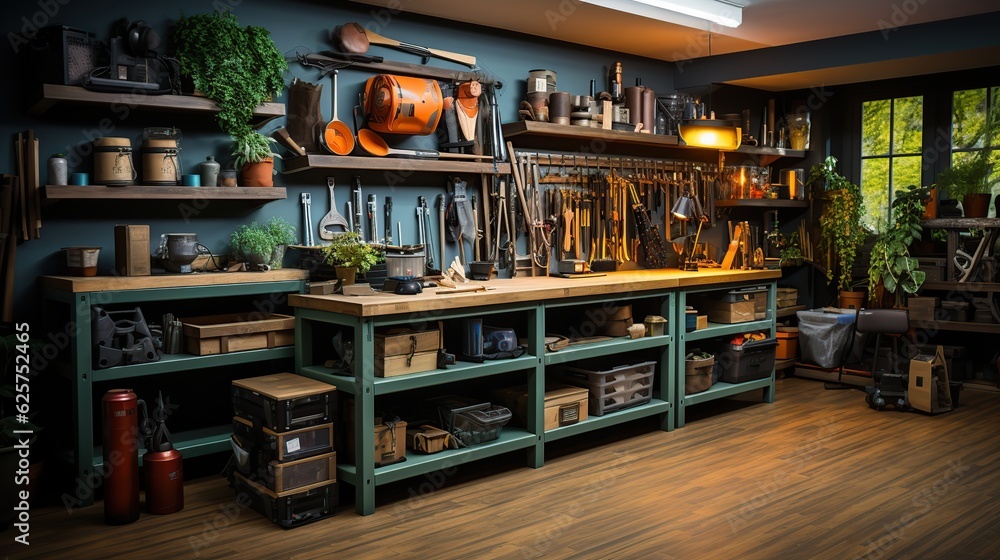 Orderly Garage: A Tidy Haven with Organized Shelves