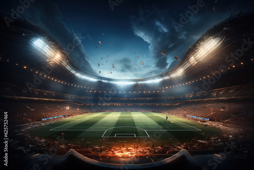 Large football stadium under night sky