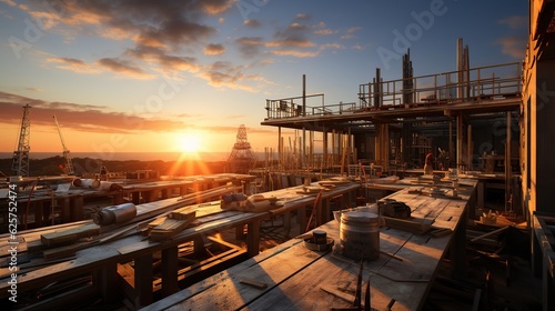 Building Dreams at Sunset: Construction Ambiance