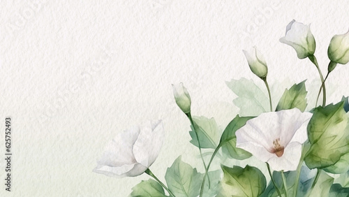Abstract Floral Green Convolvulus Flower Watercolor Background On Paper