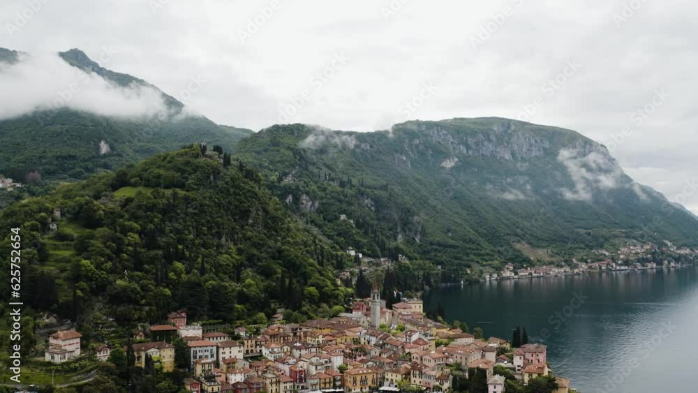 Aerial view of Varenna, Italy on the shore of Lake Como. Aerial view of Varenna, Italy on the shore of Lake Como.