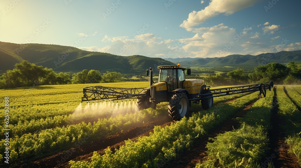 Fototapeta premium Environmentally Friendly Farming: Tractor Pesticide Application