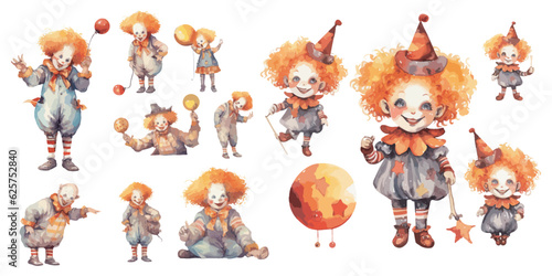 Watercolor cute hallowen clown clipart for graphic resources