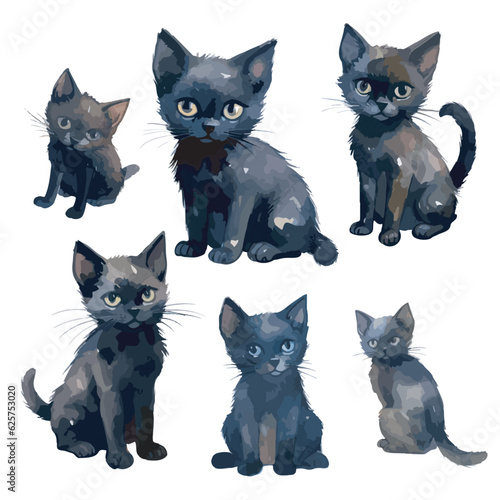 Watercolor Cute Black Kitten clipart for graphic resources