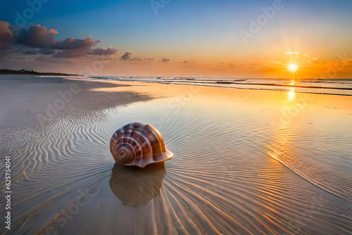 Fototapeta Naklejka Na Ścianę i Meble -  Panorama of tropical beach with sea shell and transparent water. Travel summer holiday background concept.
