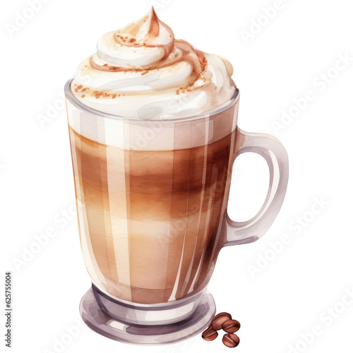 Macchiato, A cup of coffee, Morning coffee mug, Refreshing Watercolor Beverage Art for creative designs, Hot drink cutout. Isolated on Transparent Background. Generative AI