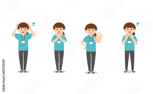 A woman wearing business casual clothes with a negative expression